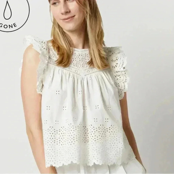 NWT ULLA JOHNSON Leona Eyelet Broderie Anglaise Cotton Blouse Top Cowrie White 4 - Picture 1 of 8